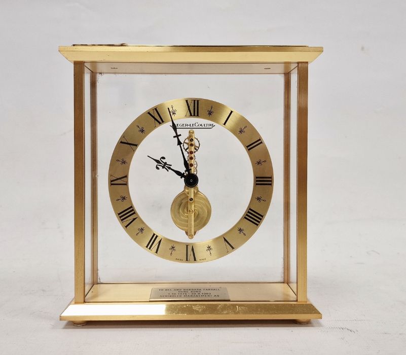 Jaeger-le-Coultre gilt metal and glass mantel clock,  the chapter ring with Roman numerals, 17cm