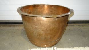 Large copper vessel / wash tub, riveted, 39cm high x 60cm diameter approx.