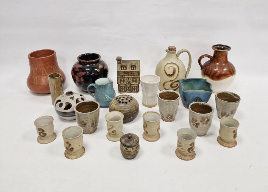 Collection of studio pottery, including six Bongate (Scotland) stoneware footed cups, a stoneware - Image 2 of 13