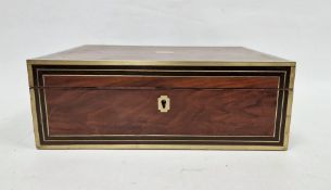 Mid Victorian writing slope in veneered figured mahogany with brass edges and stringing, with