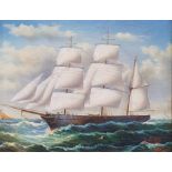 Webb (19th/20th century) Oil on canvas Three-masted sailing ship on choppy waters, signed and