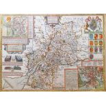 After John Speed (1552-1629) Hand coloured and engraved map of Gloucestershire, with inset maps