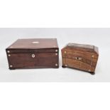 Mahogany jewellery box with mother-of-pearl star and circle inlays and central cartouche, with