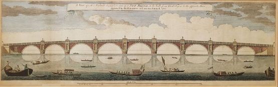 18th century school Handcoloured engraving "A View of Mr Mylne's Elegant Design of a New Bridge,