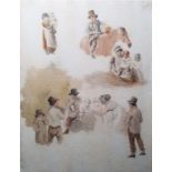 Robert Hills (1769-1844)  Pencil and watercolour  "Studies of Children, Peasants and Horse", bears