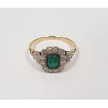 18ct gold, diamond and green stone set cluster ring, 2.5g total approx., in fitted case Condition