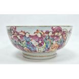 Cantonese export famille rose porcelain punch bowl, Qianlong, painted with figures at various