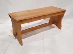 Contemporary pine bench joined by a cross stretcher, 46cm high x 103cm wide x 43cm deep