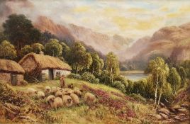 William Langley (1852-1922) Oil on canvas "Shepherd's Cottage In The Highlands", signed lower