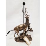 Large metal table lamp, the support in the form of a stag, with a sculptural bronzed base 59cm