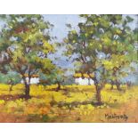 Adolfo Mastrovito (Italian, b.1944)  Oil on canvas "In Campagna", trees in an orchard, signed