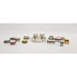 Group of Limoges porcelain gilt metal mounted pill boxes, variously printed and painted with flowers