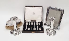 Pair of early 20th century weighted silver squat candlesticks, Chester 1907, maker's mark R.P., 11.