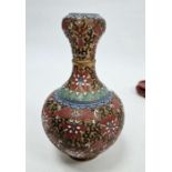 Chinese cloisonne baluster vase, 20th century, with bulb-shaped neck decorated with flowerheads