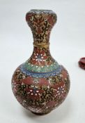 Chinese cloisonne baluster vase, 20th century, with bulb-shaped neck decorated with flowerheads