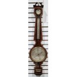 Victorian banjo barometer in mahogany case, topped with broken pediment and urn finial, with