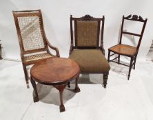 Early 20th century stinkwood rocking chair with hide webbing together with a oak cane seated