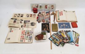 Quantity of postcards, small lacquer box, flag, collectables and other trinkets (1 box)