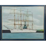 Paul Bridgman (20th century school) Oil on panel "Falmouth 1989", painting of a tall masted ship,