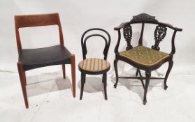 20th century teak bar back dining chair together with a stained beech corner seat and a black