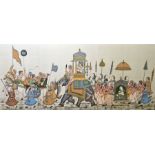 20th century Indian school  Painting on silk  Procession, unsigned, 23cm x 50cm, another study of