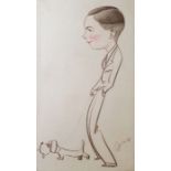 Bela Kadar (1877-1956) Pencil Two caricatures, one depicting a woman standing in profile with bob