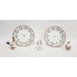 Two early 19th century English porcelain Angouleme pattern plates, a Kosta glass pear-shaped perfume