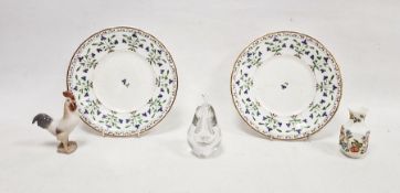 Two early 19th century English porcelain Angouleme pattern plates, a Kosta glass pear-shaped perfume