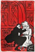 Nicholas Garland (British b. 1935) Linocut 'Couple in The Bar', single linocut from 'Annabel's,