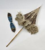 A beaded 'miser's purse' and an Edwardian small parasol, silk with printed paisley pattern, bone