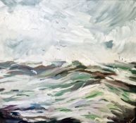 P A Martin (20th century) Oil on board Seascape with two boats in choppy waters, signed lower right,