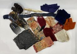 Assorted items to include three tortoiseshell mantilla combs, bone crochet and button hooks, a