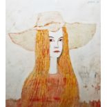 Edper? (20th Century) Colour lithograph Woman wearing straw hat, indistinctly signed and dated '74