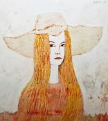 Edper? (20th Century) Colour lithograph Woman wearing straw hat, indistinctly signed and dated '74