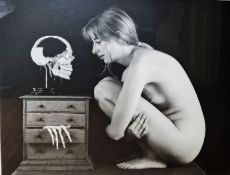 KW (contemporary) photographic print  "Nervous Encounter 3" Nude female looking at a skull,
