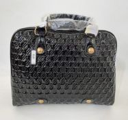 Jaeger quilted black patent leather hold-all/carry-on bag, with separate shoulder strap, unused