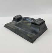 Early 20th century German pewter inkwell, marked 'HP Germany' to base, 25cm wide approx.