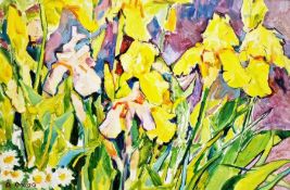 Dima Braga (Ukraine b.1979) Oil on gesso board 'Yellow Irises (Plein Air) 2018', signed lower