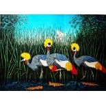 Mark Millmore (British b.1956) Coloured etching 'Three Crowned Cranes', signed lower right,