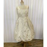 Vintage Frank Usher brocade cocktail dress with a fitted boned inner bodice, very full skirt,