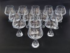 Set of thirteen Holmegaard "Princess" brandy/cognac glasses designed by Bent Severin, the conical