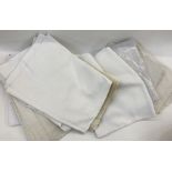 Six linen double sheets, cut and drawn thread borders, three single linen throws (9)