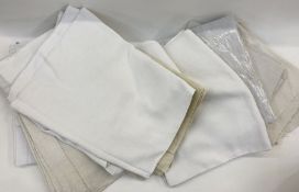 Six linen double sheets, cut and drawn thread borders, three single linen throws (9)