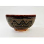 Ray Finch (1914-2012) for Winchcombe Pottery brown glazed bowl with black line and dot pattern,
