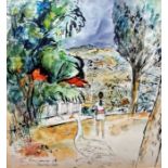 Roy Spencer (1918-2006) Ink and watercolour ''Girl and Goose, Farm in Umbria', signed and dated '