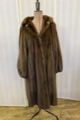 Mahogany stranded mink full length coat with removable hood, elasticated cuffs, UK size 8-