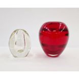 Whitefriars red glass vase, 14cm high and a paperweight (2)