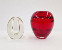 Whitefriars red glass vase, 14cm high and a paperweight (2)