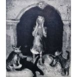 Chris Salmon (Dublin, b.1960) Etching and aquatint Figure in archway with cats, artists proof,