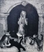 Chris Salmon (Dublin, b.1960) Etching and aquatint Figure in archway with cats, artists proof,